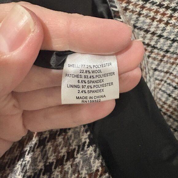 Evereve | Blazer Houndstooth Elbow Patches Neutral Button Long Sleeve Small - Picture 9 of 10